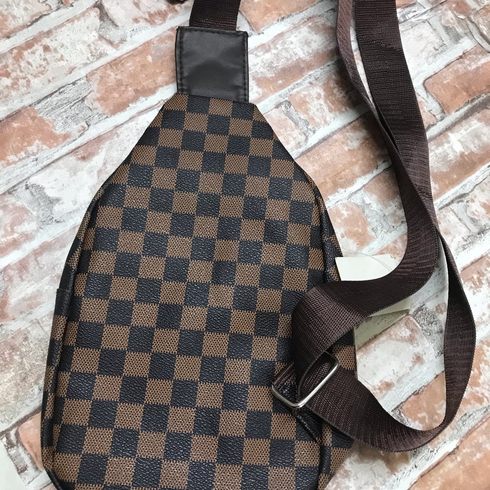 Brown Checkered UNISEX SLING Bag BROWN COLOR - Picture 5 of 7